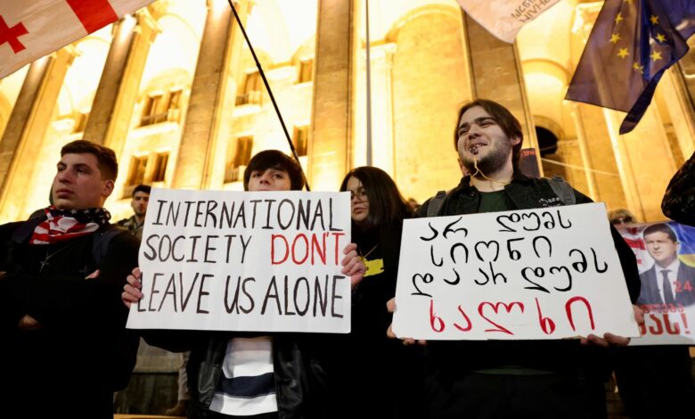 აქციის მონაწილეები პარლამენტთან